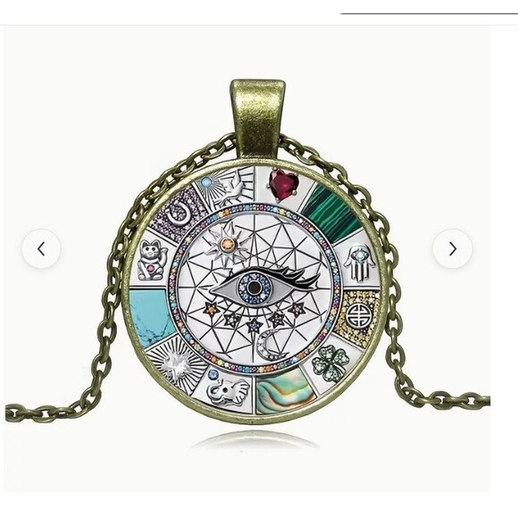 Bronze Rhinestone LUCKY EYE Symbols Pendant Chain Necklace - Picture 3 of 8